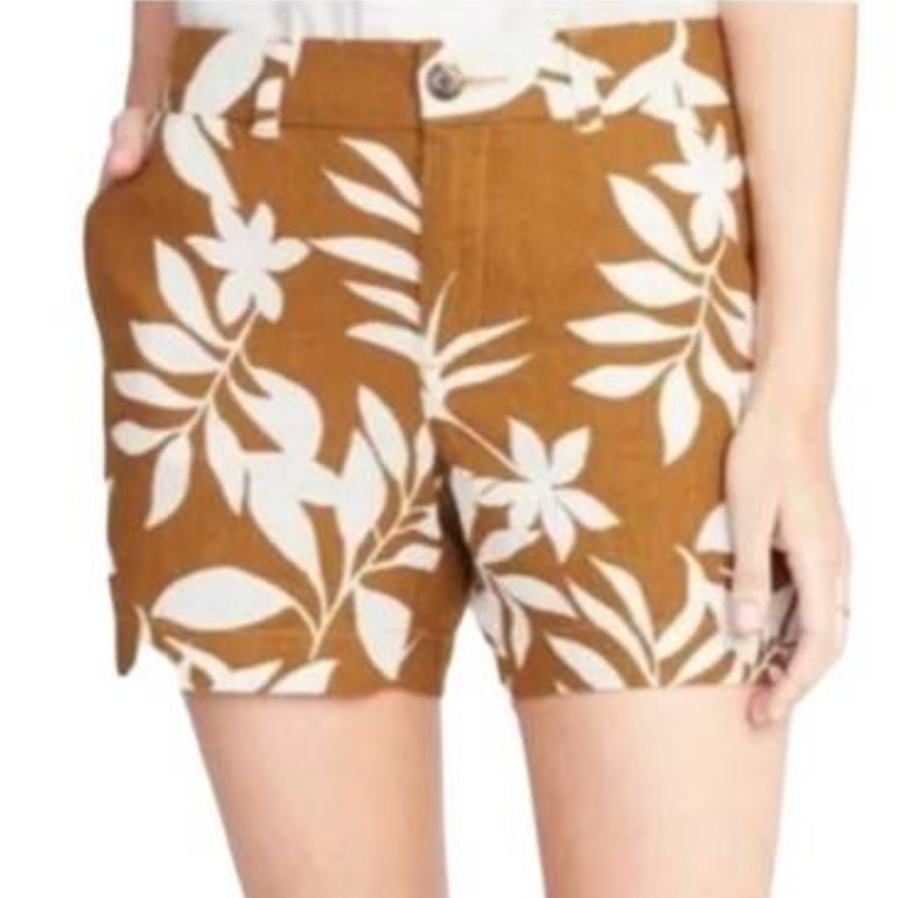 Old Navy Ochre Leaf Printed Modrise Everyday Linen Blend 5" Shorts Size 0